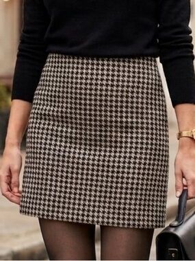 H&M Black Cream Tweed Houndstooth Wool Blend A-Line Mini Skirt Casual 12 L
